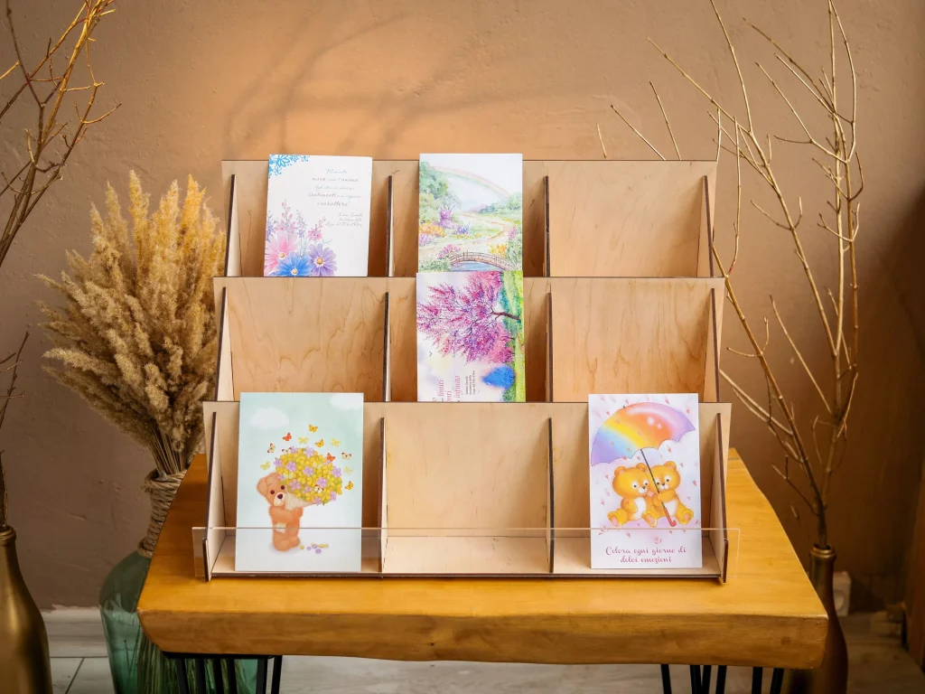 wooden greeting card display stand